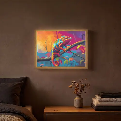Kameleon - Tak - Gestreept - Bladeren Light Box met batterij (Wandlamp) middel -sfeer4