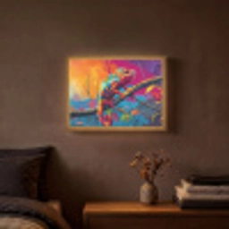 Kameleon - Tak - Gestreept - Bladeren Light Box met batterij (Wandlamp) middel -sfeer4