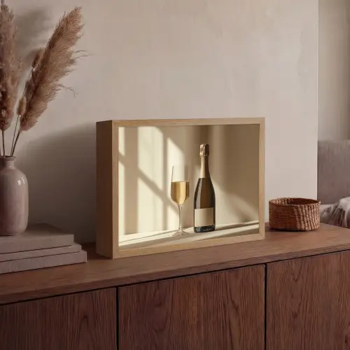 Champagne - Beige - Schaduw - Bubbels Light Box met batterij (Wandlamp) middel -sfeer2