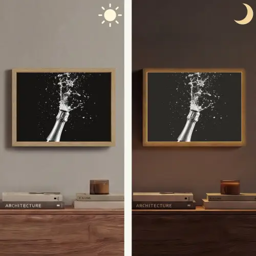 Champagne - Zwart - Spetters - Popping Light Box met batterij (Wandlamp) middel -sfeer3