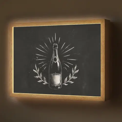 Champagnefles - Lauriertakken - Zwarte achtergrond Light Box met batterij (Wandlamp) middel -z3d_website