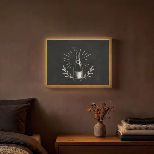 Champagnefles - Lauriertakken - Zwarte achtergrond Light Box met batterij (Wandlamp) middel -sfeer4