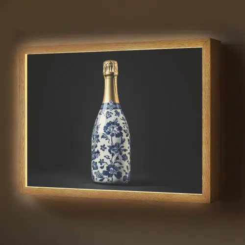 Champagne - Bloemen - Goud - Chique Light Box met batterij (Wandlamp) middel -z3d_website