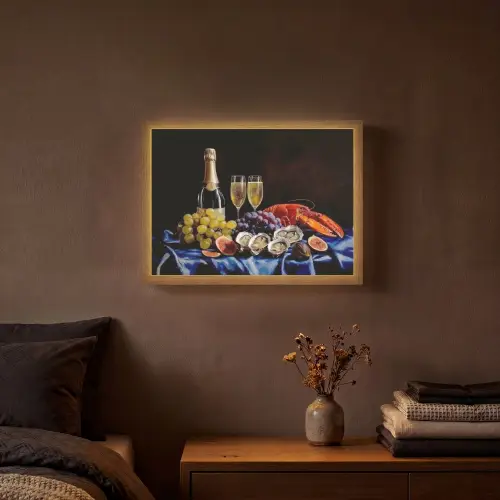 Champagne - Luxe - Oesters Light Box met batterij (Wandlamp) middel -sfeer4