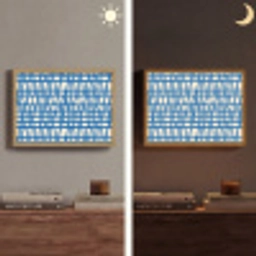 Ruitpatroon - Blauw - Crème Light Box met batterij (Wandlamp) middel 907 -sfeer3