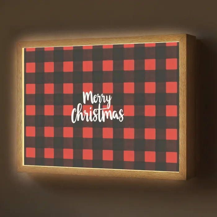 Geruit - Rood - Tekst - Christmas Light Box met batterij (Wandlamp) middel -z3d_website