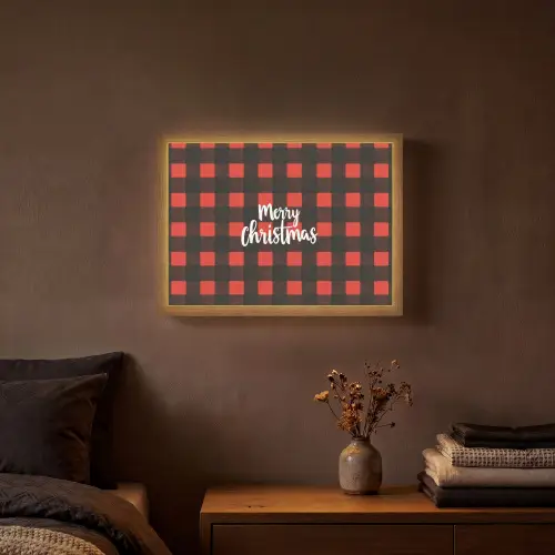 Geruit - Rood - Tekst - Christmas Light Box met batterij (Wandlamp) middel -sfeer4