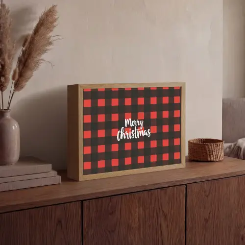 Geruit - Rood - Tekst - Christmas Light Box met batterij (Wandlamp) middel -sfeer2