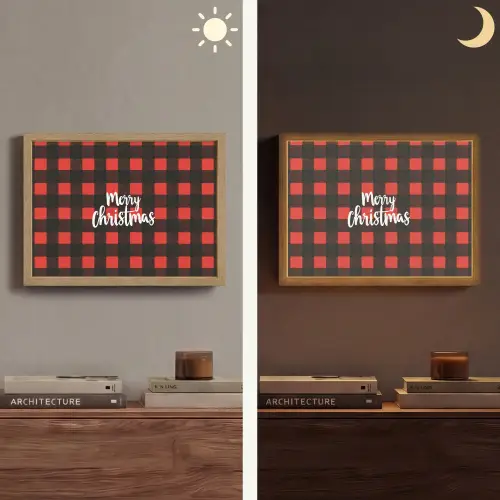 Geruit - Rood - Tekst - Christmas Light Box met batterij (Wandlamp) middel -sfeer3