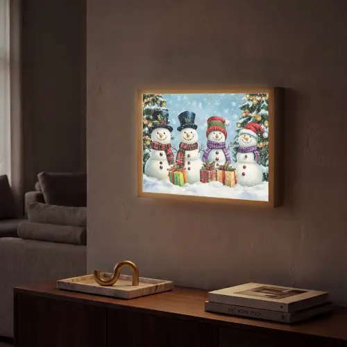Vrolijk - Sneeuw - Kleurrijk Light Box met batterij (Wandlamp) middel -sfeer1