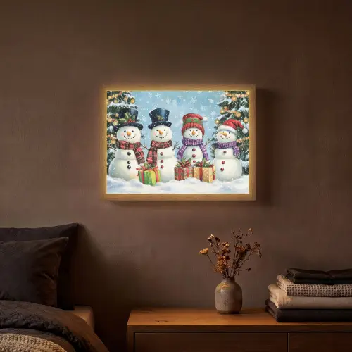 Vrolijk - Sneeuw - Kleurrijk Light Box met batterij (Wandlamp) middel -sfeer4