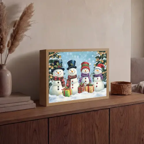 Vrolijk - Sneeuw - Kleurrijk Light Box met batterij (Wandlamp) middel -sfeer2