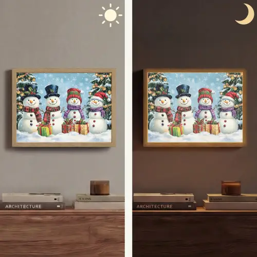 Vrolijk - Sneeuw - Kleurrijk Light Box met batterij (Wandlamp) middel -sfeer3