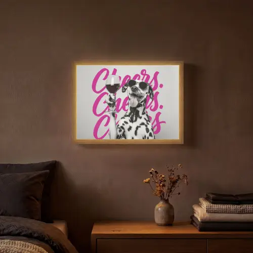 Cheers - Hond - Roze - Wijn Light Box met batterij (Wandlamp) middel -sfeer4