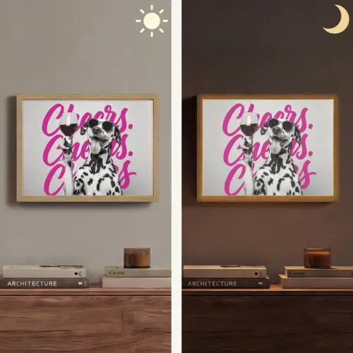 Cheers - Hond - Roze - Wijn Light Box met batterij (Wandlamp) middel -sfeer3