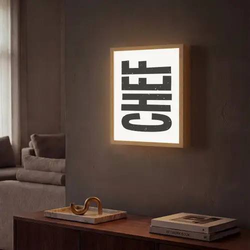 Chef - Japandi - Decoratie - Vintage Light Box met batterij (Wandlamp) middel -sfeer1