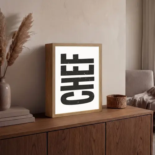 Chef - Japandi - Decoratie - Vintage Light Box met batterij (Wandlamp) middel -sfeer2