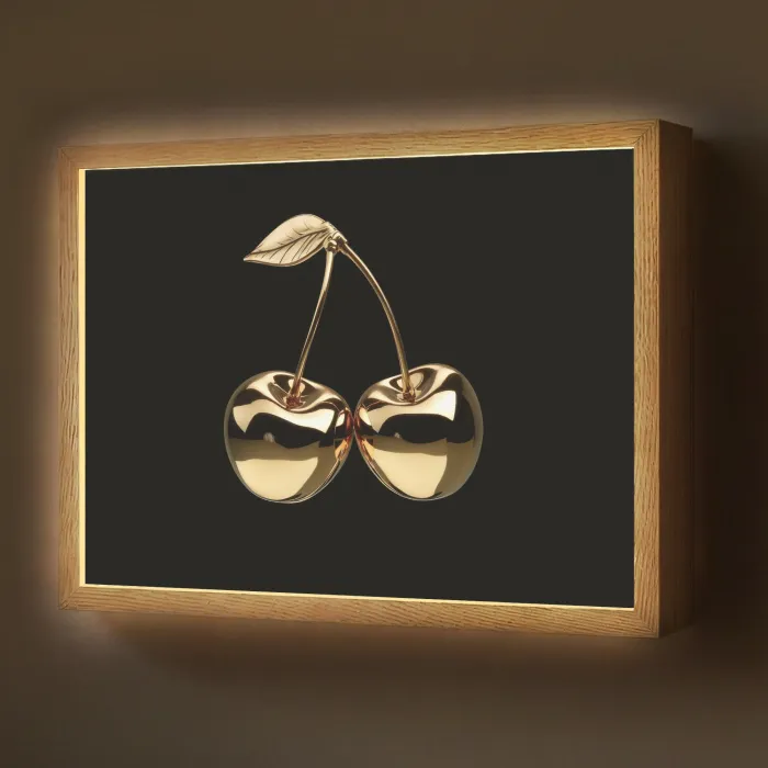 Kersen - Zwart - Goud - Chrome Light Box met batterij (Wandlamp) middel -z3d_website