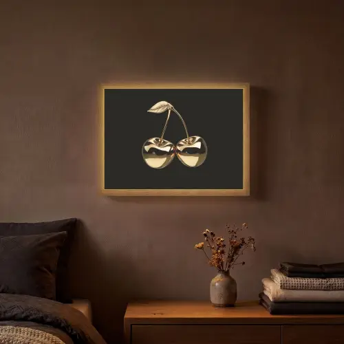 Kersen - Zwart - Goud - Chrome Light Box met batterij (Wandlamp) middel -sfeer4