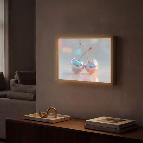 Kersen - Glanzend - Regenboogkleur Light Box met batterij (Wandlamp) middel -sfeer1