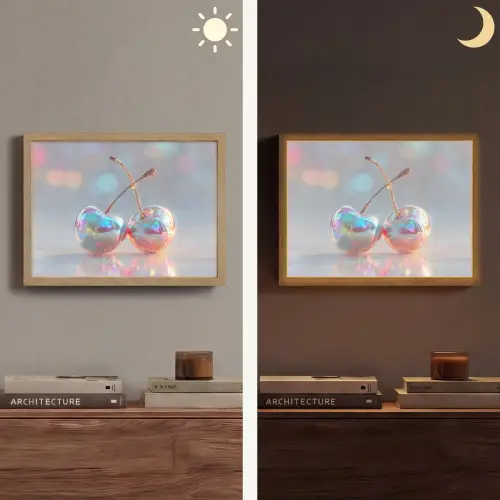 Kersen - Glanzend - Regenboogkleur Light Box met batterij (Wandlamp) middel -sfeer3