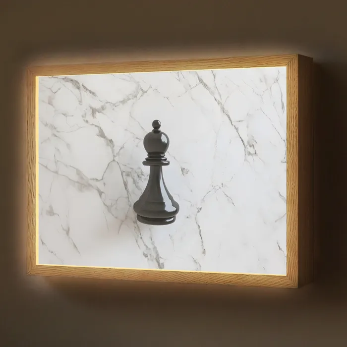 Schaakstuk - Loper - Zwart - Marmer Light Box met batterij (Wandlamp) middel -z3d_website