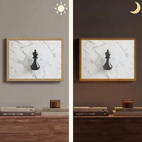 Schaakstuk - Loper - Zwart - Marmer Light Box met batterij (Wandlamp) middel -sfeer3