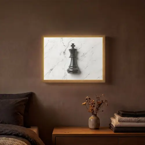 Schaakstuk - Koning - Zwart - Marmer Light Box met batterij (Wandlamp) middel -sfeer4