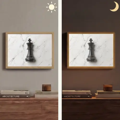 Schaakstuk - Koning - Zwart - Marmer Light Box met batterij (Wandlamp) middel -sfeer3