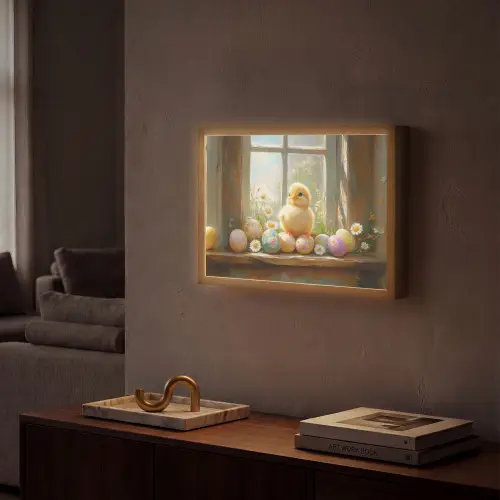Kuiken - Raam - Paaseieren Light Box met batterij (Wandlamp) middel -sfeer1