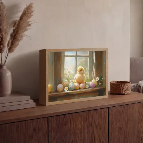 Kuiken - Raam - Paaseieren Light Box met batterij (Wandlamp) middel -sfeer2