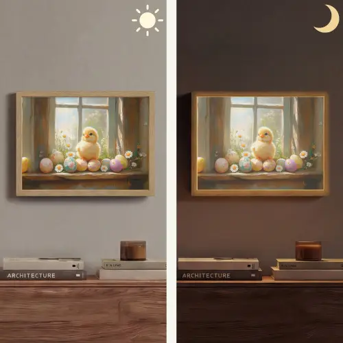 Kuiken - Raam - Paaseieren Light Box met batterij (Wandlamp) middel -sfeer3