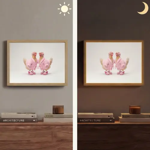 Kippen - Badjas - Krukspelden - Hakken Light Box met batterij (Wandlamp) middel -sfeer3