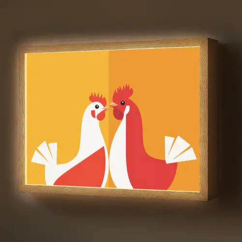Kippen - Oranje - Vlakken Light Box met batterij (Wandlamp) middel -z3d_website