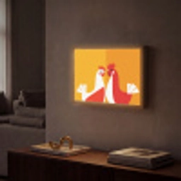 Kippen - Oranje - Vlakken Light Box met batterij (Wandlamp) middel -sfeer1