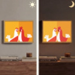 Kippen - Oranje - Vlakken Light Box met batterij (Wandlamp) middel -sfeer3