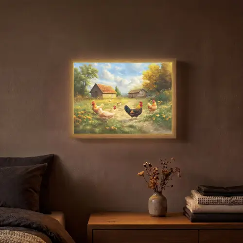 Kippen - Landelijke rust - Natuur Light Box met batterij (Wandlamp) middel -sfeer4
