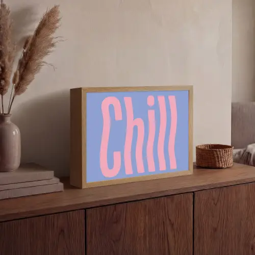 Chill - Roze - Blauw - Golvend Light Box met batterij (Wandlamp) middel -sfeer2