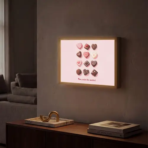 Chocolaatjes - Hartvormig - Liefste Light Box met batterij (Wandlamp) middel -sfeer1