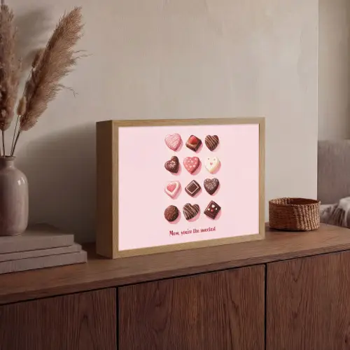 Chocolaatjes - Hartvormig - Liefste Light Box met batterij (Wandlamp) middel -sfeer2