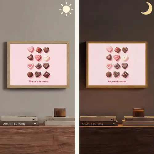 Chocolaatjes - Hartvormig - Liefste Light Box met batterij (Wandlamp) middel -sfeer3