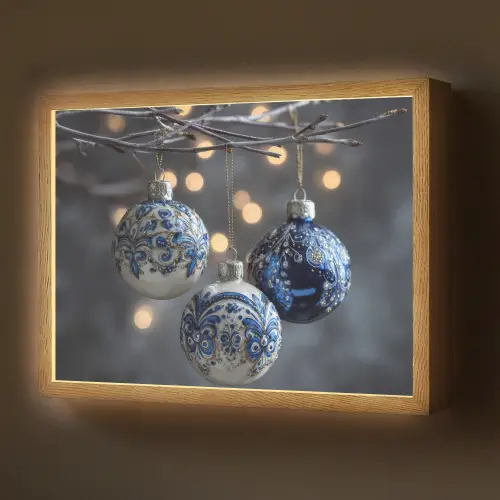 Kerstbal - Versierd - Blauw Light Box met batterij (Wandlamp) middel -z3d_website