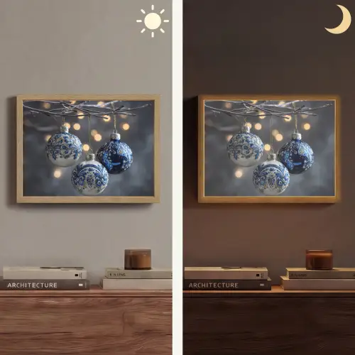 Kerstbal - Versierd - Blauw Light Box met batterij (Wandlamp) middel -sfeer3