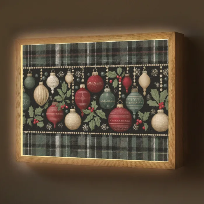 Kerstballen - Rood - Hulsttakken - Patroon Light Box met batterij (Wandlamp) middel -z3d_website