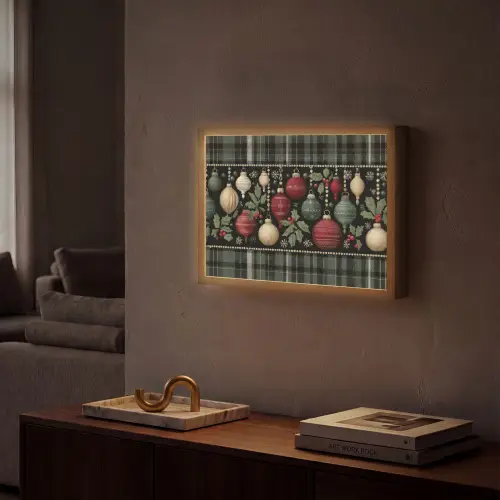 Kerstballen - Rood - Hulsttakken - Patroon Light Box met batterij (Wandlamp) middel -sfeer1