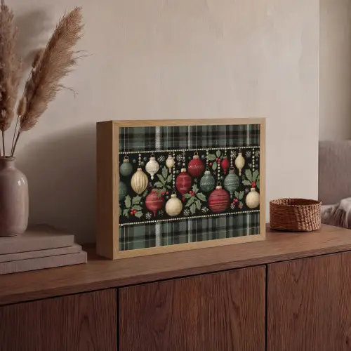 Kerstballen - Rood - Hulsttakken - Patroon Light Box met batterij (Wandlamp) middel -sfeer2