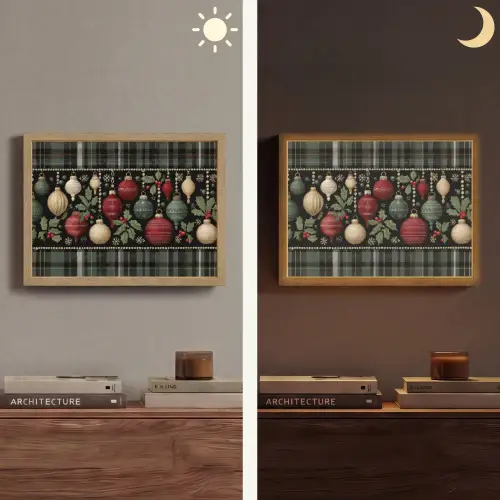 Kerstballen - Rood - Hulsttakken - Patroon Light Box met batterij (Wandlamp) middel -sfeer3