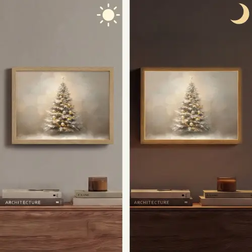 Kerst - kerstboom - Sneeuw - Art Light Box met batterij (Wandlamp) middel -sfeer3