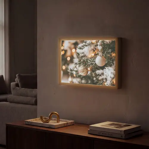 Kerst - Kerstboom - Winter - Binnen - Sneeuw Light Box met batterij (Wandlamp) middel -sfeer1