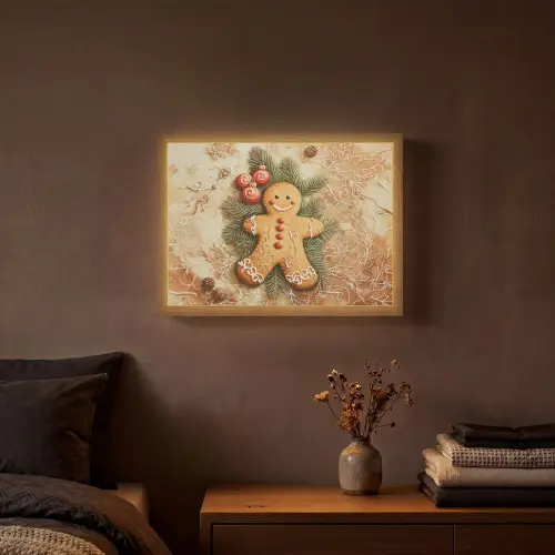 Kerstmis - Koekje - Poppetje - Speculaas Light Box met batterij (Wandlamp) middel -sfeer4